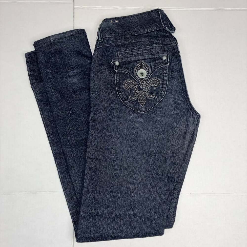 Rewind Jeans Size 3 Women Black Fleur De Lis Embellished Low Rise Skinny